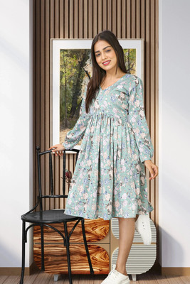 GIVAFAISHONS Women Fit and Flare Light Green Maxi/Full Length Dress
