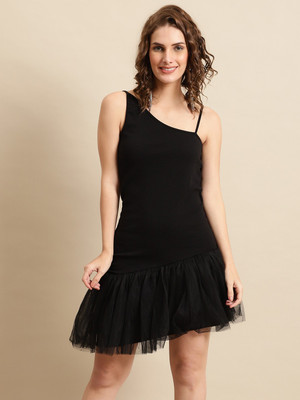 Jakanary Women A-line Black Above Knee/Mid Thigh Length Dress