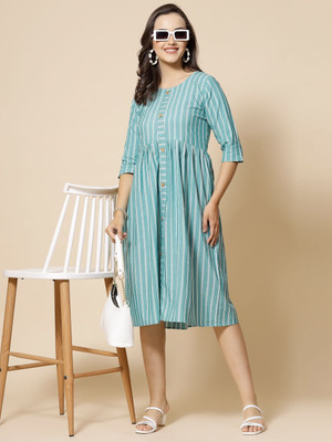 Moda Rapido Women Fit and Flare Blue Midi/Calf Length Dress