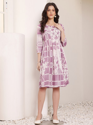 all about you Women Gathered Purple Knee Length Dress