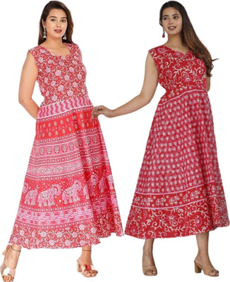Namokarhub Women Fit and Flare Red Midi/Calf Length Dress