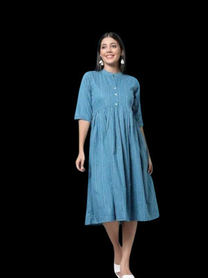 Rangrasiya Creation Women Fit and Flare Blue Midi/Calf Length Dress