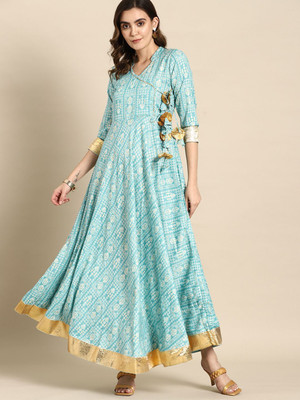 all about you Women Wrap Blue Maxi/Full Length Dress