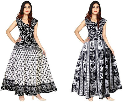 RADHA RANI COLLECTION Women A-line Black, White Maxi/Full Length Dress