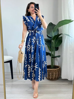 METRONAUT Women Fit and Flare Blue Midi/Calf Length Dress
