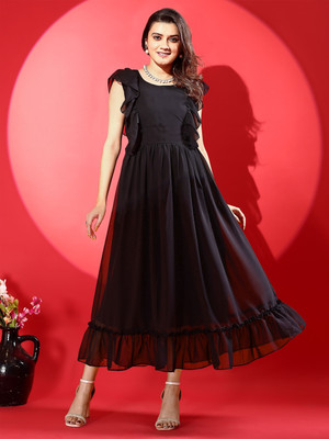 Fashion2wear Women Fit and Flare Black Midi/Calf Length Dress