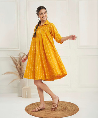 Munga Fashion Women Fit and Flare Yellow Above Knee/Mid Thigh Length Dress