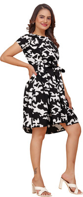 SITARAM FASHIION Women A-line Black, White Above Knee/Mid Thigh Length Dress