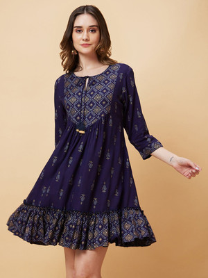 Globus Women A-line Blue Above Knee/Mid Thigh Length Dress