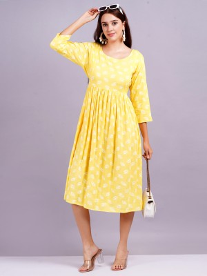 Highlight fashion export Women Gathered Yellow Dress