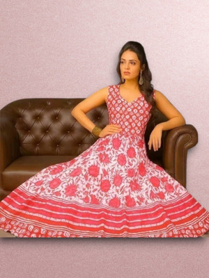 Shopglobals Women Gown Pink Knee Length Dress