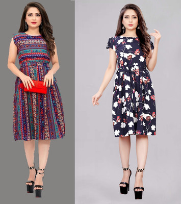 Modli 20 Fashion Women Fit and Flare Multicolor Below Knee Dress