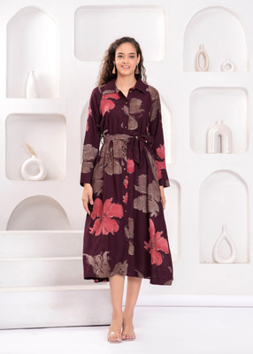 Oh Mi Dios Women Fit and Flare Red Midi/Calf Length Dress