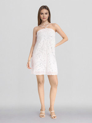 Tokyo Talkies Women Fit and Flare White Midi/Calf Length Dress