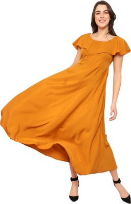 indietoga Women Fit and Flare Yellow Dress