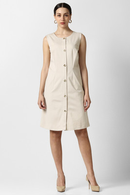 VAN HEUSEN Women Fit and Flare Beige Below Knee Dress