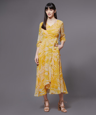 Miss Chase Women Wrap Yellow Midi/Calf Length Dress