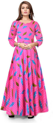 HouseOfCommon Women Fit and Flare Multicolor Maxi/Full Length Dress