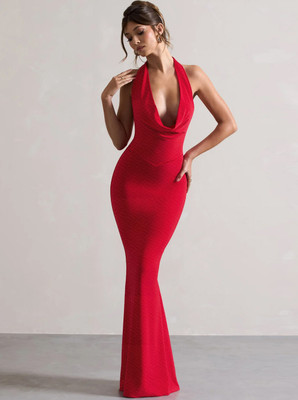 LIME Women Bodycon Red Maxi/Full Length Dress