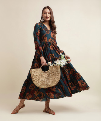 Selvia Women A-line Multicolor Midi/Calf Length Dress