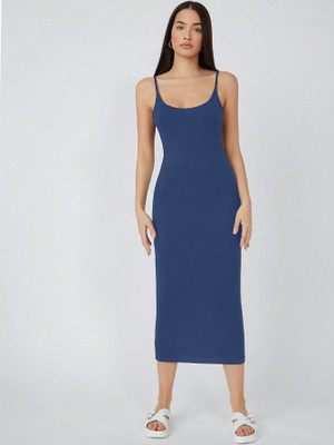 Aahwan Women Bodycon Dark Blue Midi/Calf Length Dress