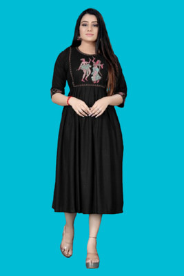 DICHIKA Fashion Women Fit and Flare Black Knee Length Dress