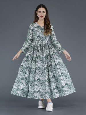 SupBir Women Printed Anarkali Kurta(Green)