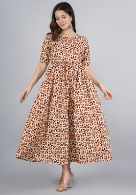 Malia Fashion Women Fit and Flare Brown Maxi/Full Length Dress