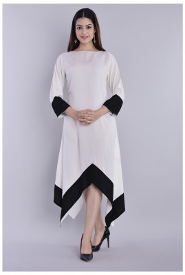 KASHISHIYA Women Asymmetric White, Black Dress