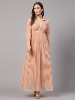 AAYU Women Fit and Flare Pink Maxi/Full Length Dress