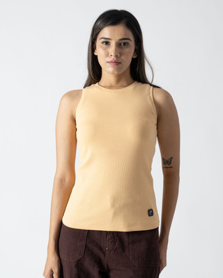 Femree Casual Solid Women Beige Top