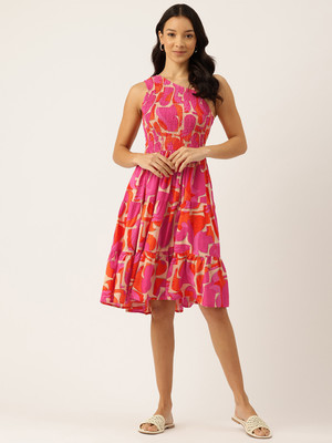 Feranoid Retail Women Fit and Flare Pink Knee Length Dress