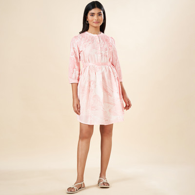 Akkriti by Pantaloons Women A-line Pink, White Above Knee/Mid Thigh Length Dress