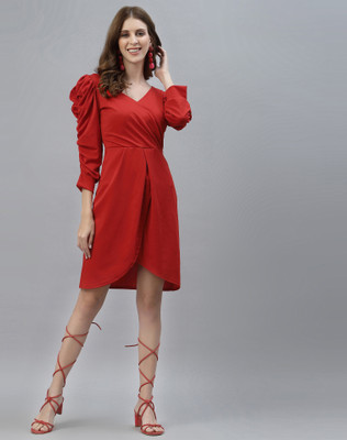 Selvia Women A-line Red Above Knee/Mid Thigh Length Dress