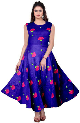 MUDRIKA Women Fit and Flare Dark Blue, Green, Red Maxi/Full Length Dress