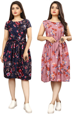 HouseOfCommon Women Fit and Flare Black Below Knee Dress