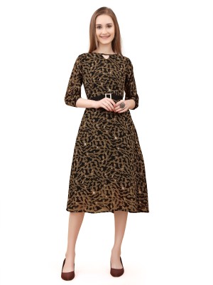 OZEX Women A-line Black, Brown Dress