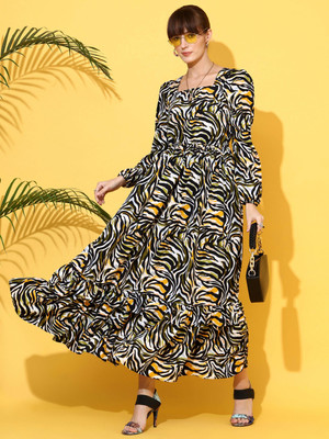 Honky Tonky Women Fit and Flare Multicolor Maxi/Full Length Dress