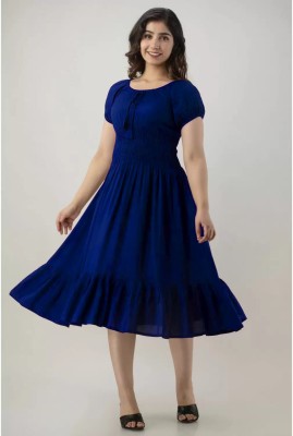 FrionKandy Women Cinched Waist Dark Blue Dress