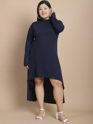 RIGO Women High Low Dark Blue Knee Length Dress
