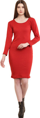 Shyammc Women Bodycon Red Above Knee/Mid Thigh Length Dress
