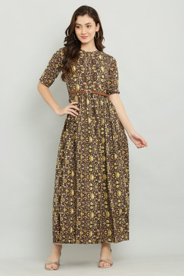 bright nex Women Fit and Flare Multicolor Maxi/Full Length Dress