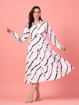 Gulabidress Women A-line White Midi/Calf Length Dress