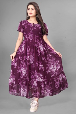 Maruti Nandan Impex Women Fit and Flare Multicolor Maxi/Full Length Dress