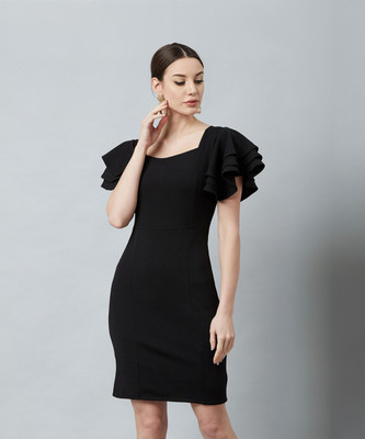 ATHENA Women Bodycon Black Midi/Calf Length Dress