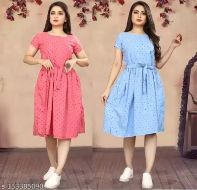 pavitra fashion Women A-line Pink, Light Blue Dress