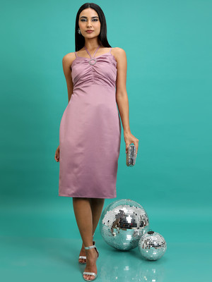 Tokyo Talkies Women Bodycon Purple Below Knee Dress