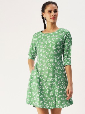 Dressberry Women A-line Light Green, White Dress