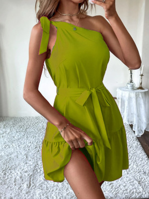 VERMA CREATION Women Fit and Flare Green Above Knee/Mid Thigh Length Dress