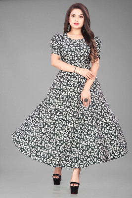 Qena Women A-line Black Maxi/Full Length Dress
